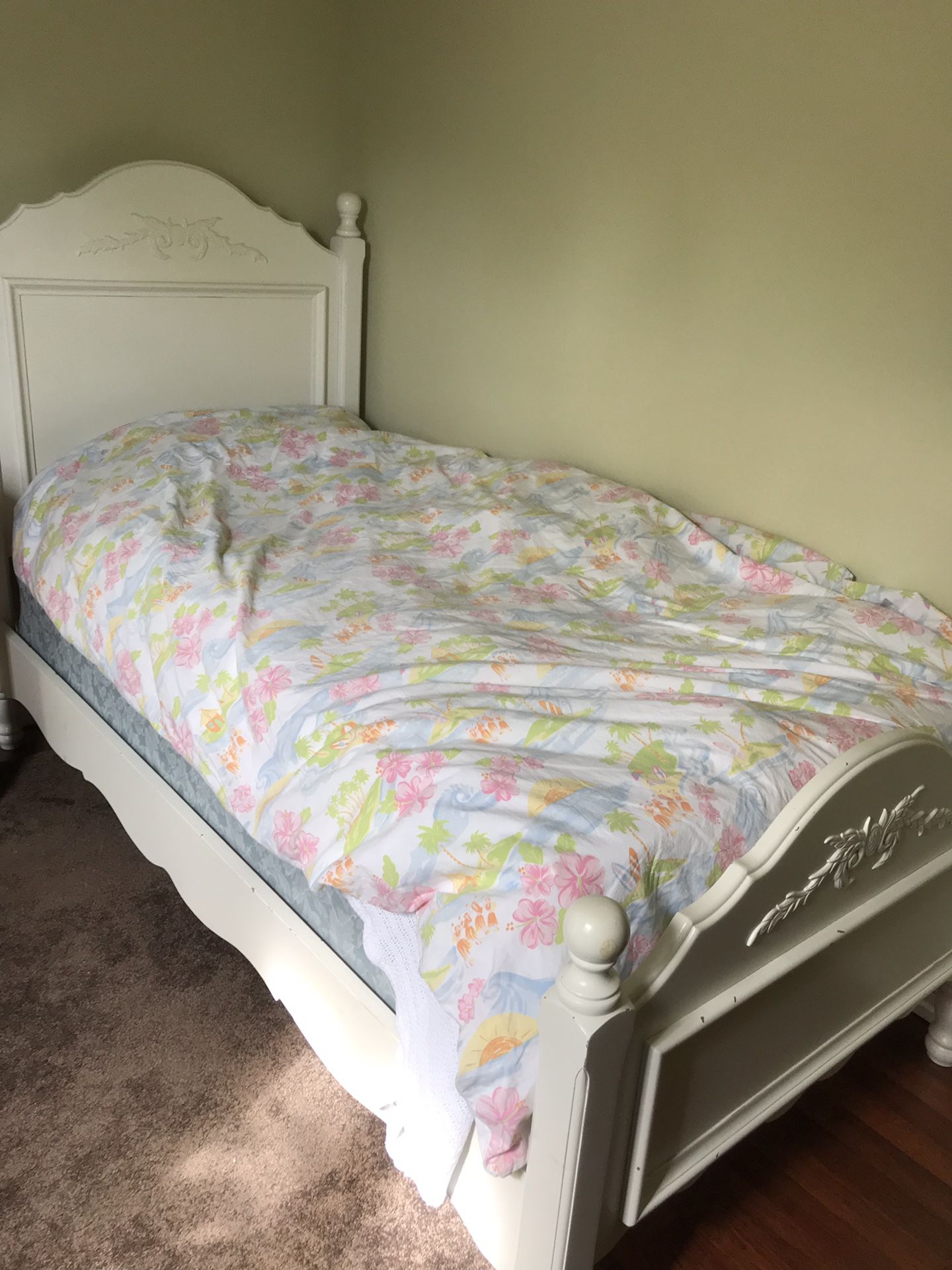 Twin white bed frame wood