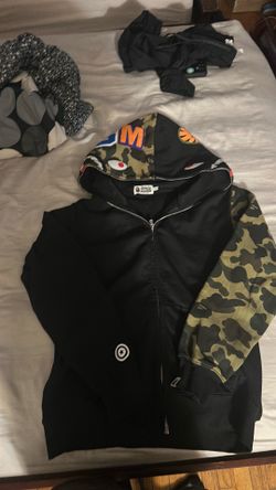 Black and green camo bape zip up hoodie