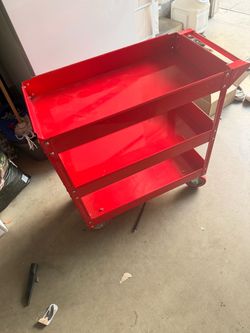 U.S. GENERAL 30 in. x 16 in., 3-Shelf Steel Service Cart, Red
