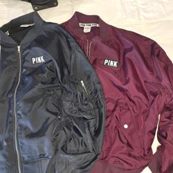 Black And Burgundy Victoria's Secret Pink Bomber Jackets 