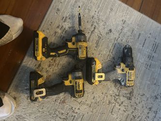 Three Dewalt Screw Guns Two And Pack Gun Three Batteries And A Charger