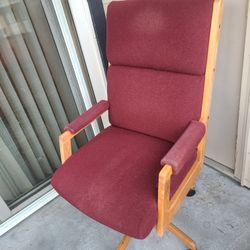 Red Wood & Fabric Office Chair