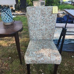 Light Blue & Brown Tall Back Fabric Chair