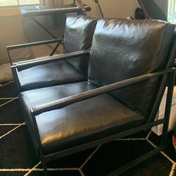 Price Is For BOTH Beautiful Leather Black Armchairs   Both For $75