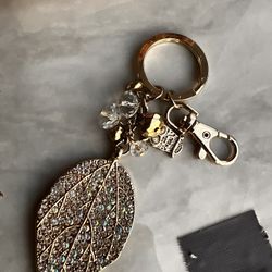 Golden Leaf Crystal Keychain Charm