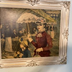 Vintage 50’s Large Cherry Jeffe Huldah Print . “Strolling”With Frame