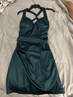 Satin Emerald green short dress
