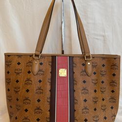 💯Guaranteed Authentic MCM Tan and Red Tote Bag