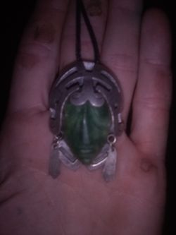 Jade Aztec mask with head dress