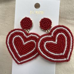 J Crew Red And White Heart Headed Earrings NWT Brand New Valentines Day