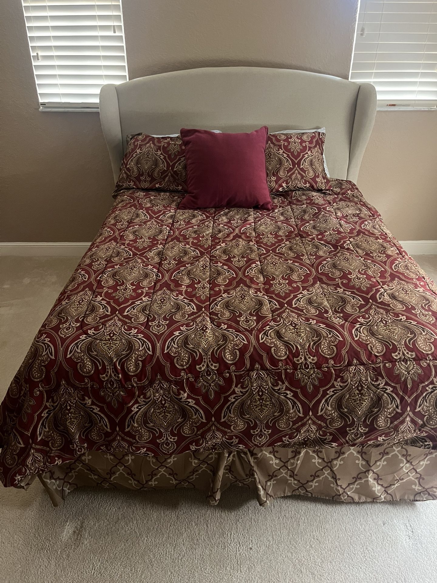 Queen Bed Headboard, Mattress And Frame 