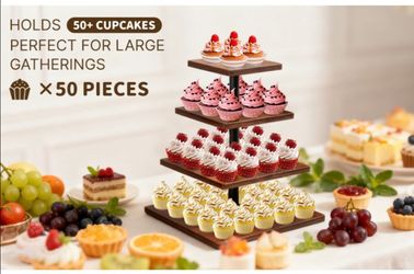 Rustic Square Tiered Tray Serving Display for Wedding Birthday Baby Shower Tea Party