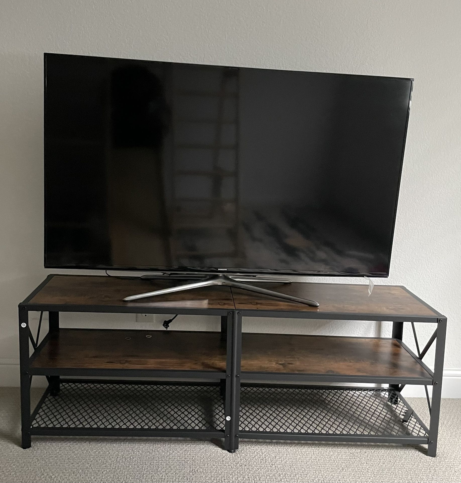 VASAGLE TV Stand, TV Console for TVs Up to 65 Inches, TV Table, 55.1 Inches Width, TV Cabinet with Storage Shelves, Steel Frame