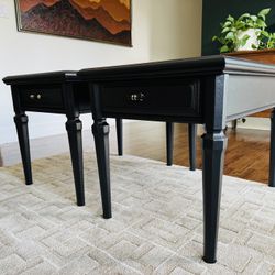 Set of refinished vintage Stanley wood nightstands or end tables 