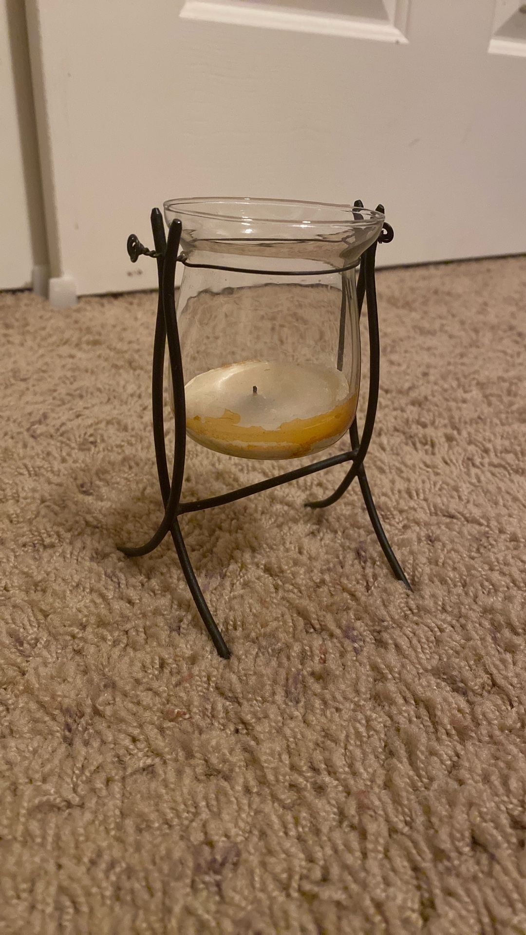 Iron Stand With Clear Glass Bowl Candle Holder. Outdoor Decor Black Clear