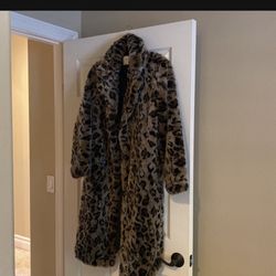 Zara Lepord Cozy Long Coat Size M