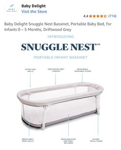 Baby Delight Snuggle Nest Bassinet, Portable Baby Bed, for Infants 0 – 5 Months, Driftwood Grey