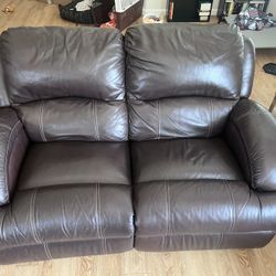 Dark Brown Leather Electric Loveseat Recliner 