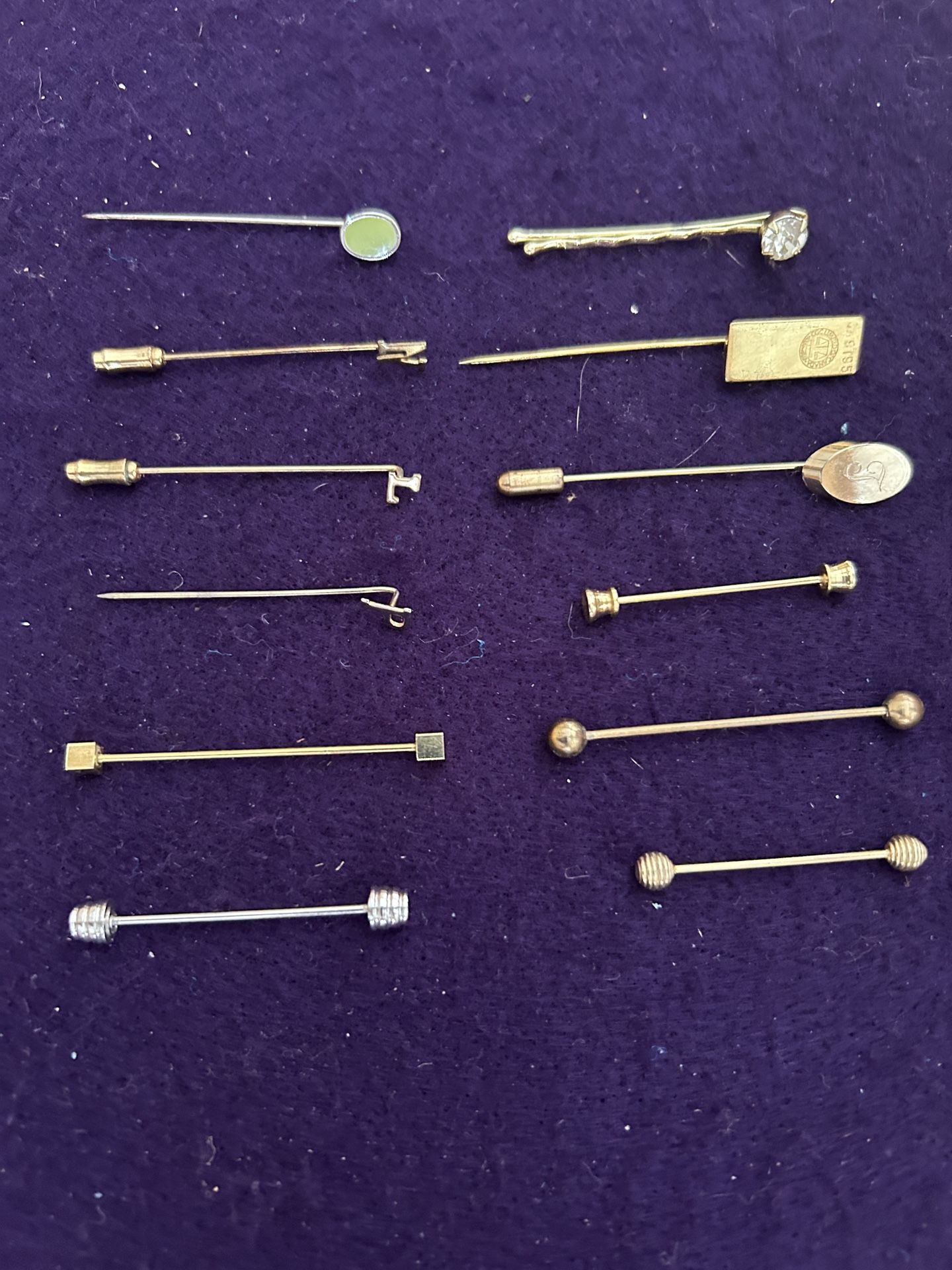 Stick/Hat Pins Lot Of 12 Silvertone/Gold Tone, Initials, Marked, Barbell‘S Body Piercings