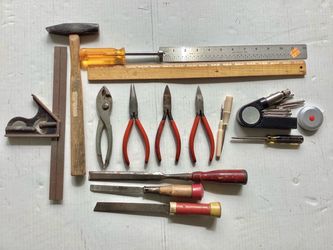 15+ Antique / Vtg. Hand Tools Level Square Combo, Hammer, Pliers, Files, Chisels etc.