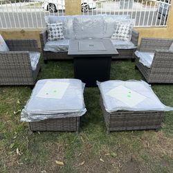 Brand New Patio Outdoor With Fire Pit Swivel Chairs