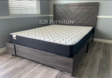 Queen Grey Alpine Platform Bed With Ortho Mattress Included