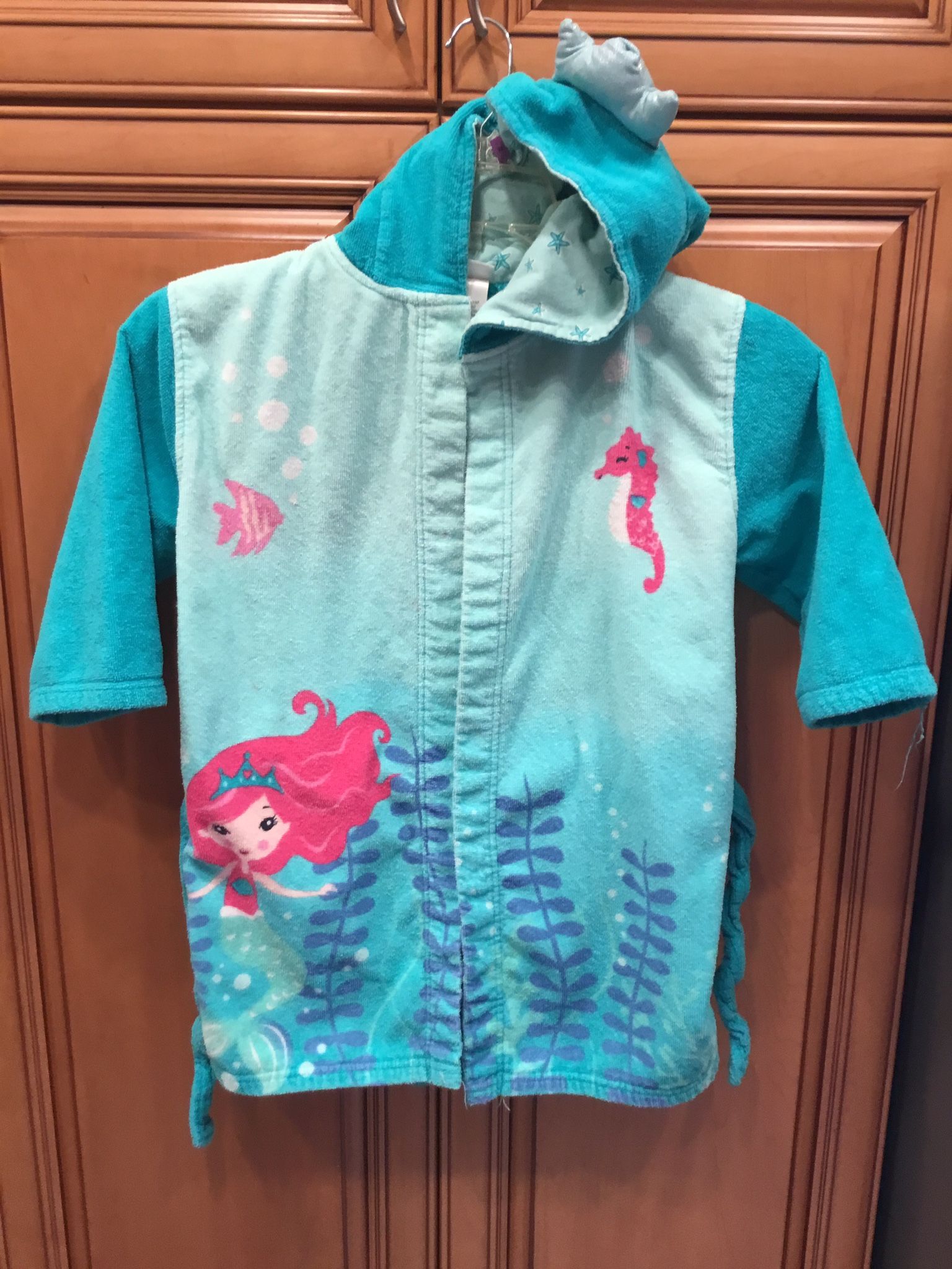 Mermaid Princess Terry Cloth Beach, Pool, Shower Cover Up Robe Size 7/8
