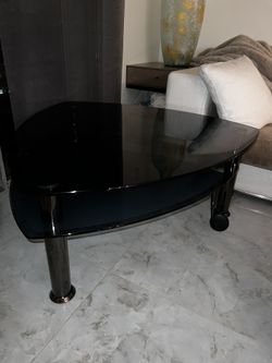 Navy Blue Almost Black Double Glass Coffee Table With Wheels