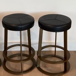 CB2 "Reverb" Counter Leather Stools, Set Of 2