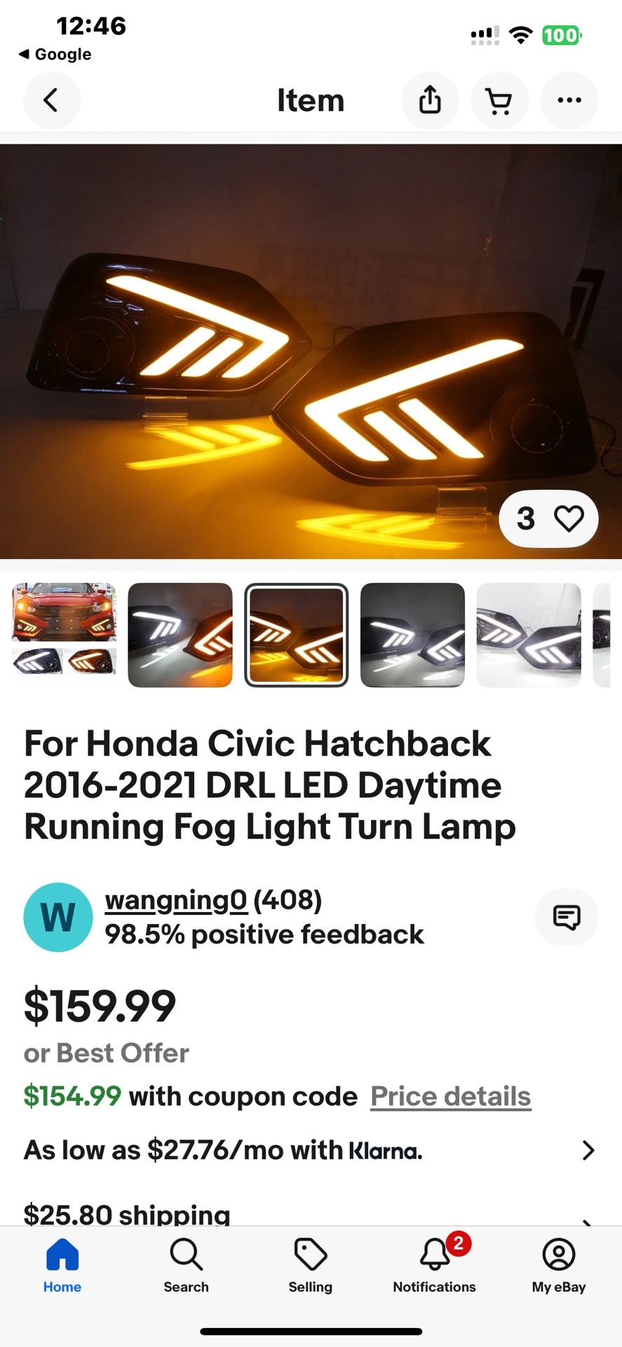 2016-2021 Honda Civic DRL DAYLIGHT RUNNING LIGHT