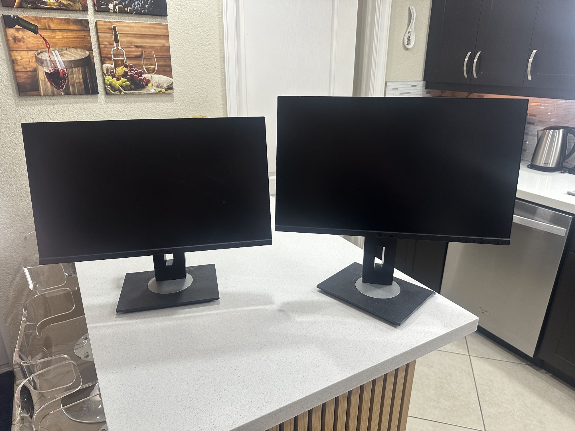 Two 24-Inch Viewsonic Display Monitors Without Cords