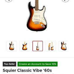 Guitar - Squier Classic Vibe '60s Stratocaster Electric Guitar 3-Color Sunburst

