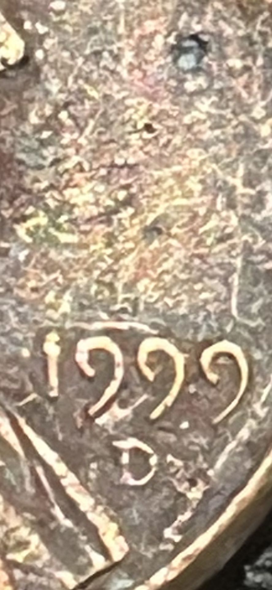 1999 D Penny Coin With Some Tarnishing