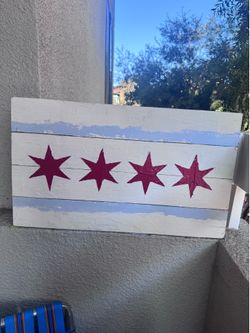 City of Chicago flag, hand-painted art, acrylic on wood panels