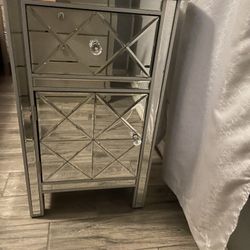 1-Drawer, 1-Door Mirrored Medium Accent Cabinet - MDF, Wood Mirrored Glass