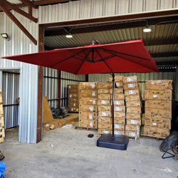 8ft. Square Aluminum and Steel Cantilever Offset Outdoor Patio Umbrella With Base - Red Color Only No Other Colors!!