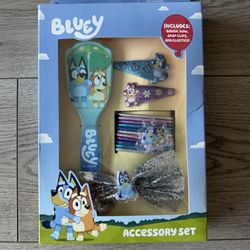 Bluey Hair Accessory Set includes Brush, Bow, Snap Clips and Elastics New