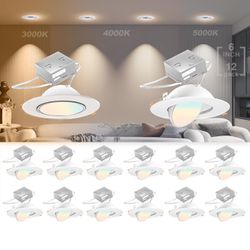 12Pack 𝗠𝗲𝘁𝗮𝗹 6 Inch Gimbal LED Recessed Light and LED Downlight, 3 Color Adjustable Angled Recessed Lighting 6inch, 12W=120W 1200LM Soft Strong B