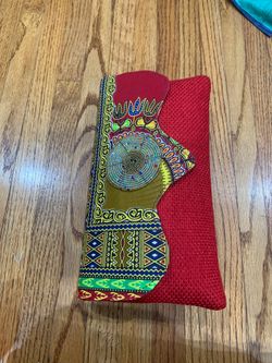 Red African Print purse bag clutch