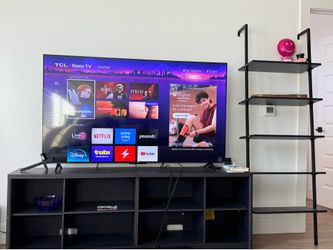 BLACK TV STAND & MOUNTED WALL SHELF