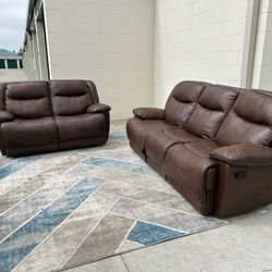 FREE DELIVERY ||  Leather Double Recliner Sofa and Loveseat Set || FREE INSTALL