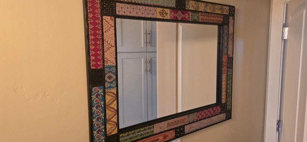 Kavana Hand Painted Metal Patchwork Wall Mirror

