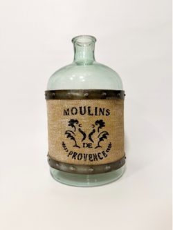 French Country Moulins de Provence Glass Bottle Vase