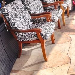 X3  Superbowl Seating Beautiful Strong Sturdy Wood Chairs With Beautiful 😍 Cushions Pool Deck Patio Porch Balcony 