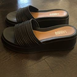 LABUCQ Leather Wedge Sandals 