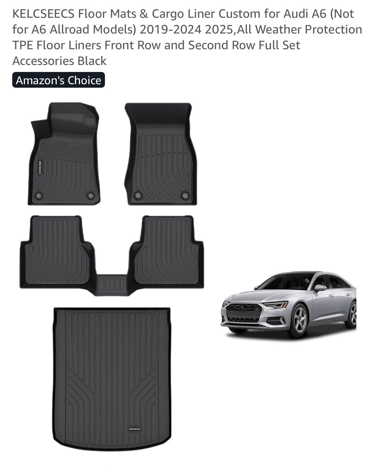 Floor Mats & Cargo Liner Custom for Audi A6 (Not for A6 Allroad Models) 2019-2024 2025,All Weather Protection TPE Floor Liners Front Row and Second Ro