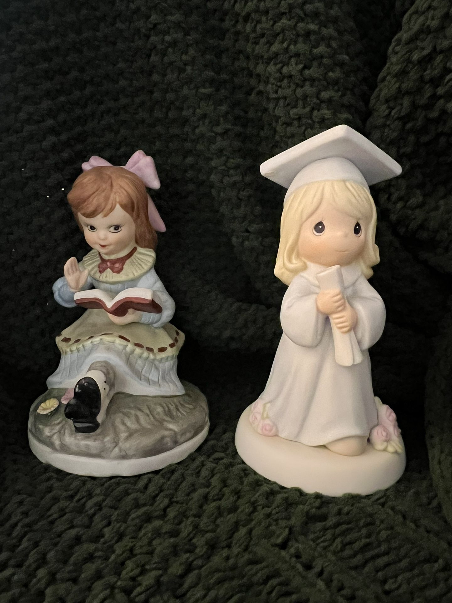 Two Figurines: Girl Reading Book And Precious Moments Graduation