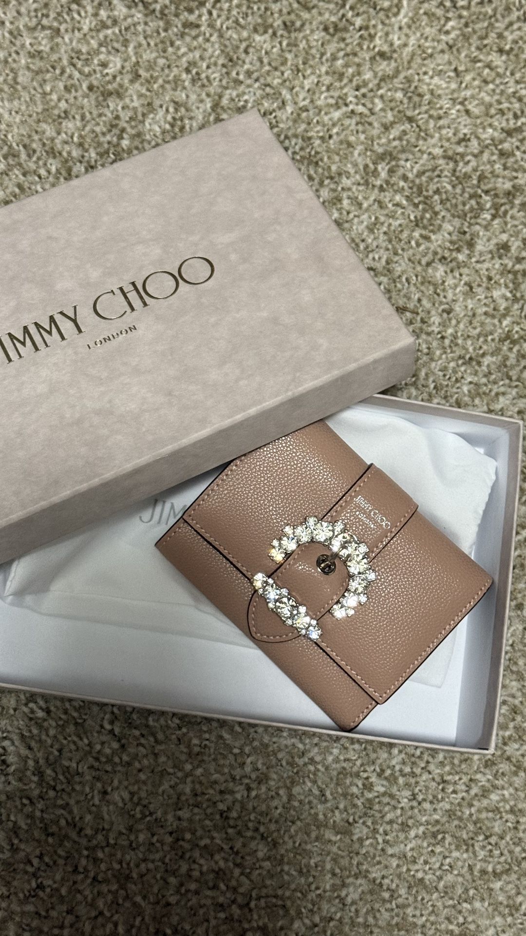 Jimmy Choo Brown Leather Wallet with Crystal Accent