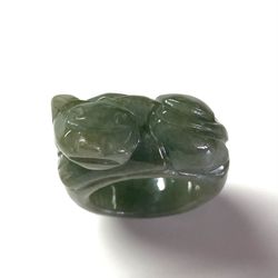 80024 Burma Myanmar jadeite Green Natural Jade Pi Xiu Dragon Ring Size 10.5