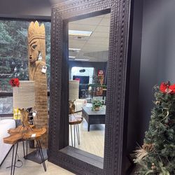 Black Solid Wood Hand Carved Frame Mirror - Cola